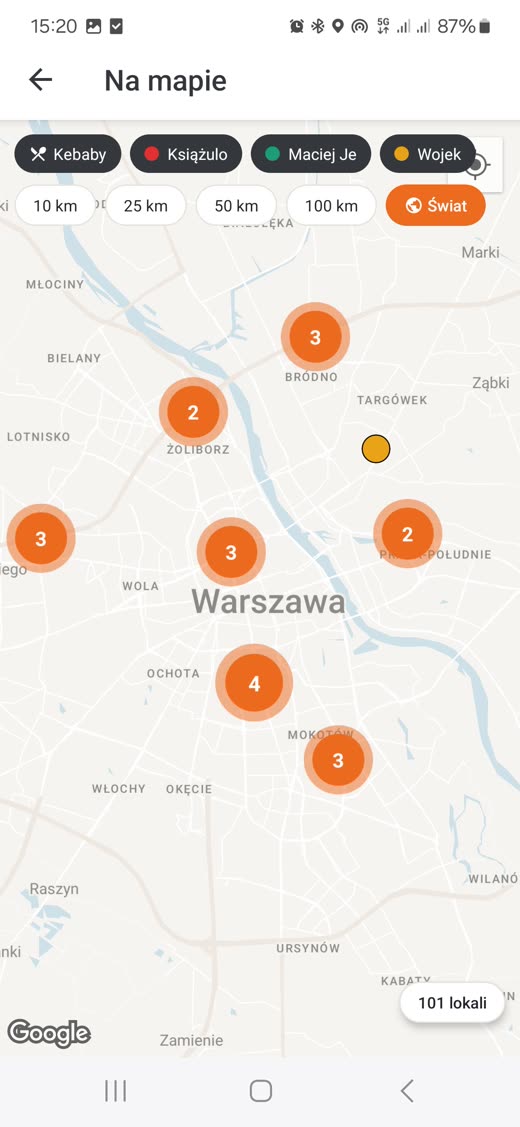 Mapa lokali z pinami